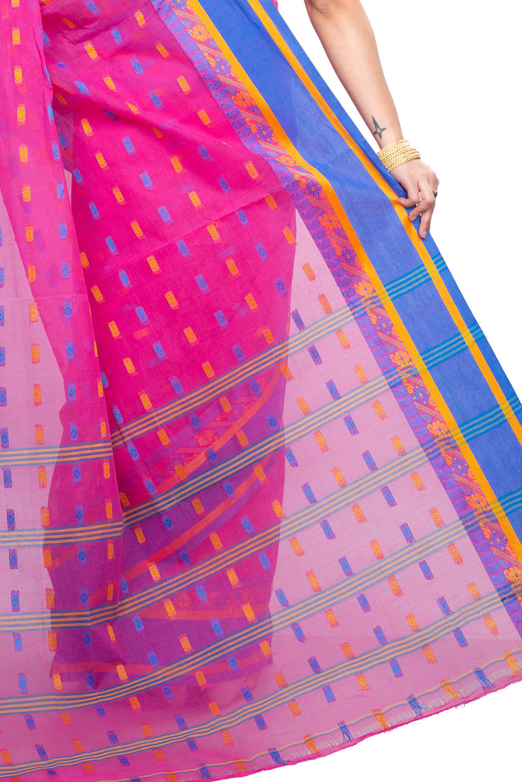 Pink Pure Cotton ToraPar Tant Saree (880)